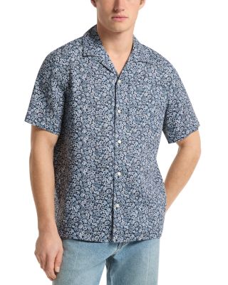 Short Sleeve Linen Floral Camp Collar Shirt
