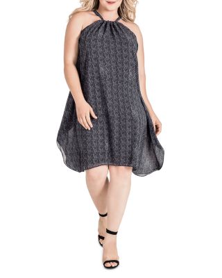 Blue Print Choker Trapeze Chiffon Mini Dress