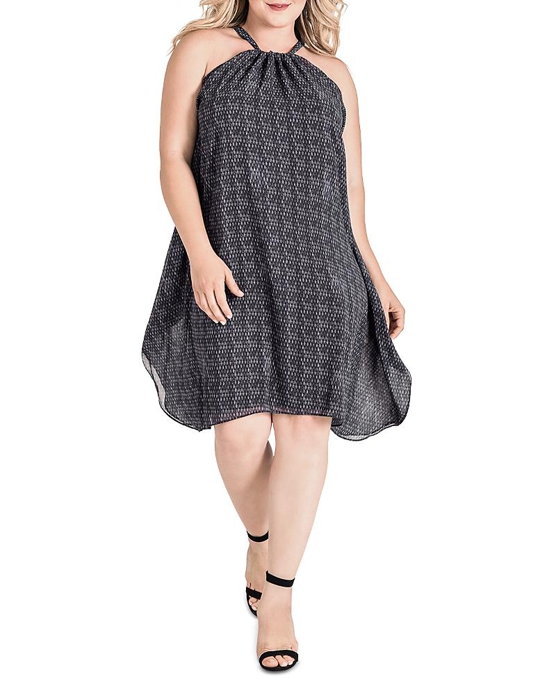 standards & practices Plus Blue Print Choker Trapeze Chiffon Mini Dress