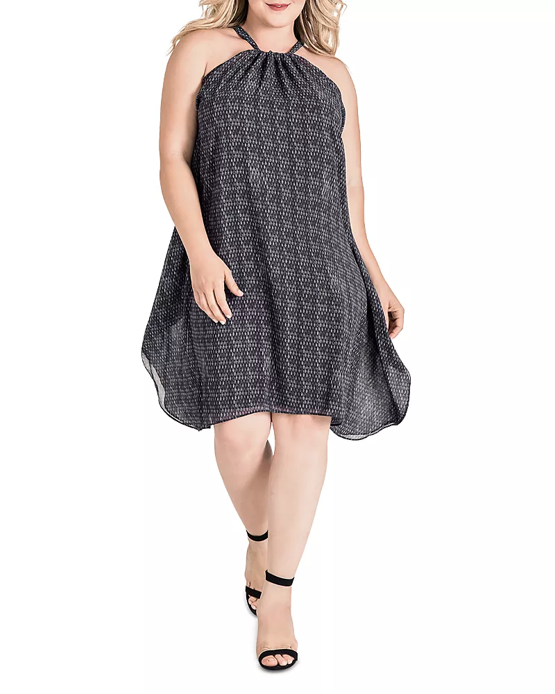 standards & practices Plus Blue Print Choker Trapeze Chiffon Mini Dress