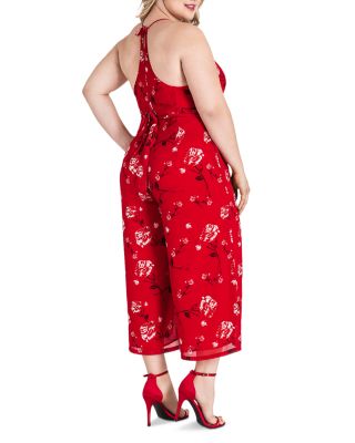 Red Floral Halter Front Split Capri Jumpsuit