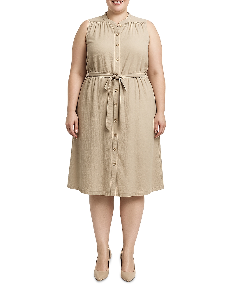 standards & practices Plus Button Front Self Tie Sleeveless Midi Dress