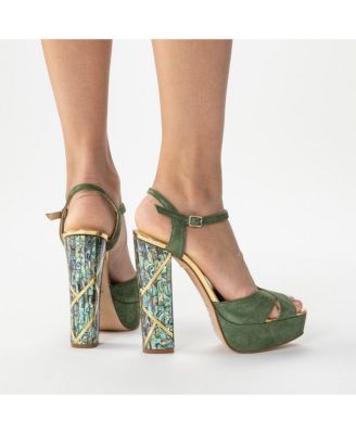  Women's Cher Verde Ankle Strap Pearl Heel Sandal