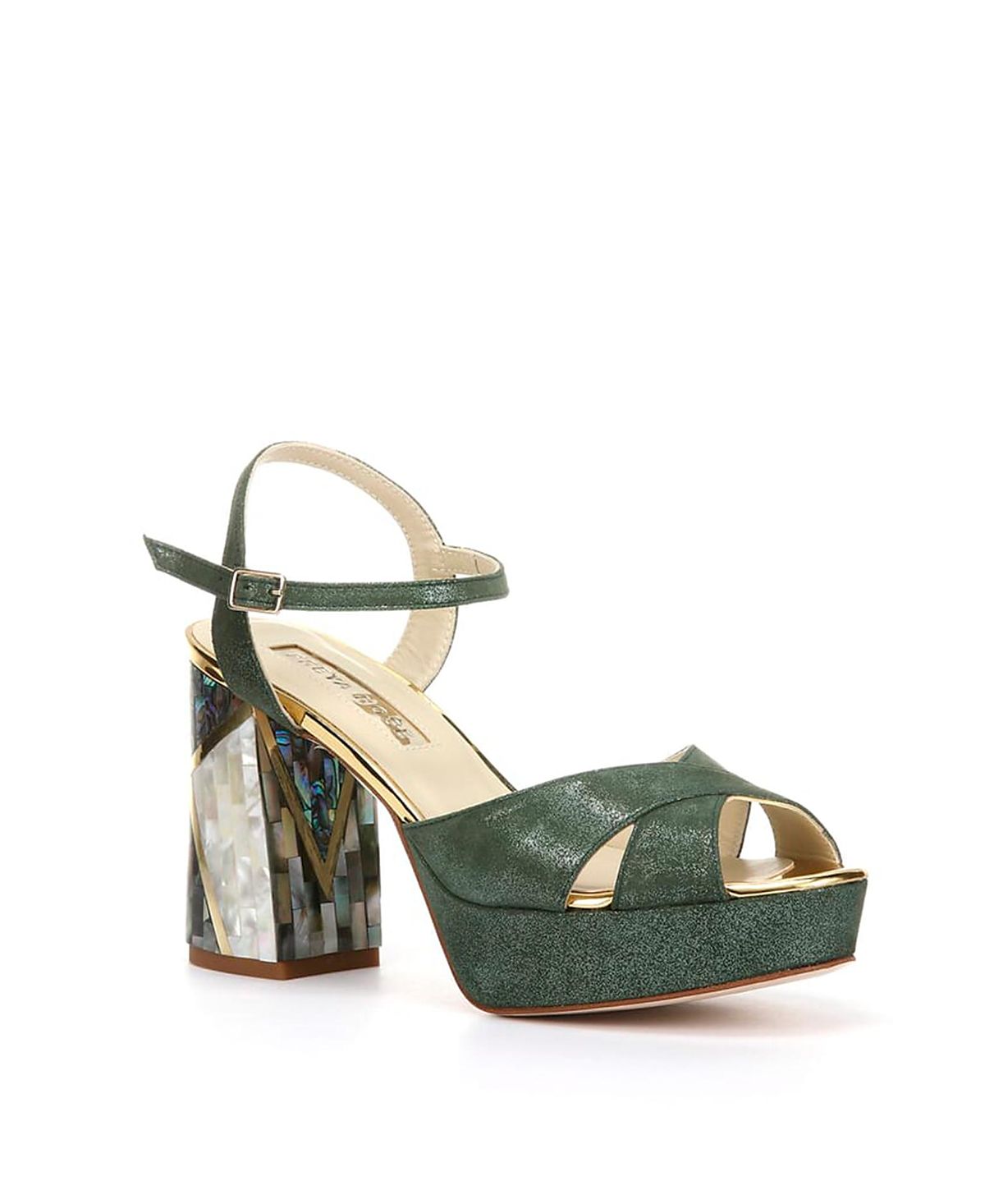 Freya Rose Women's Zahra Verde Ankle Strap Pearl Heel Sandal