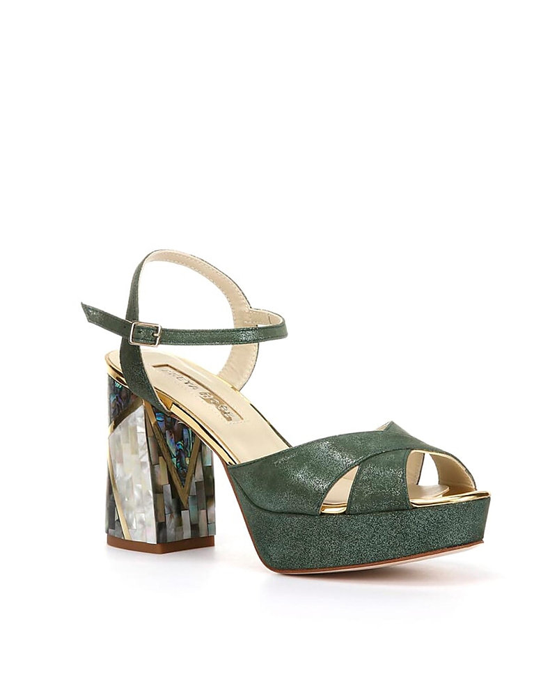 Freya Rose Women's Zahra Verde Ankle Strap Pearl Heel Sandal