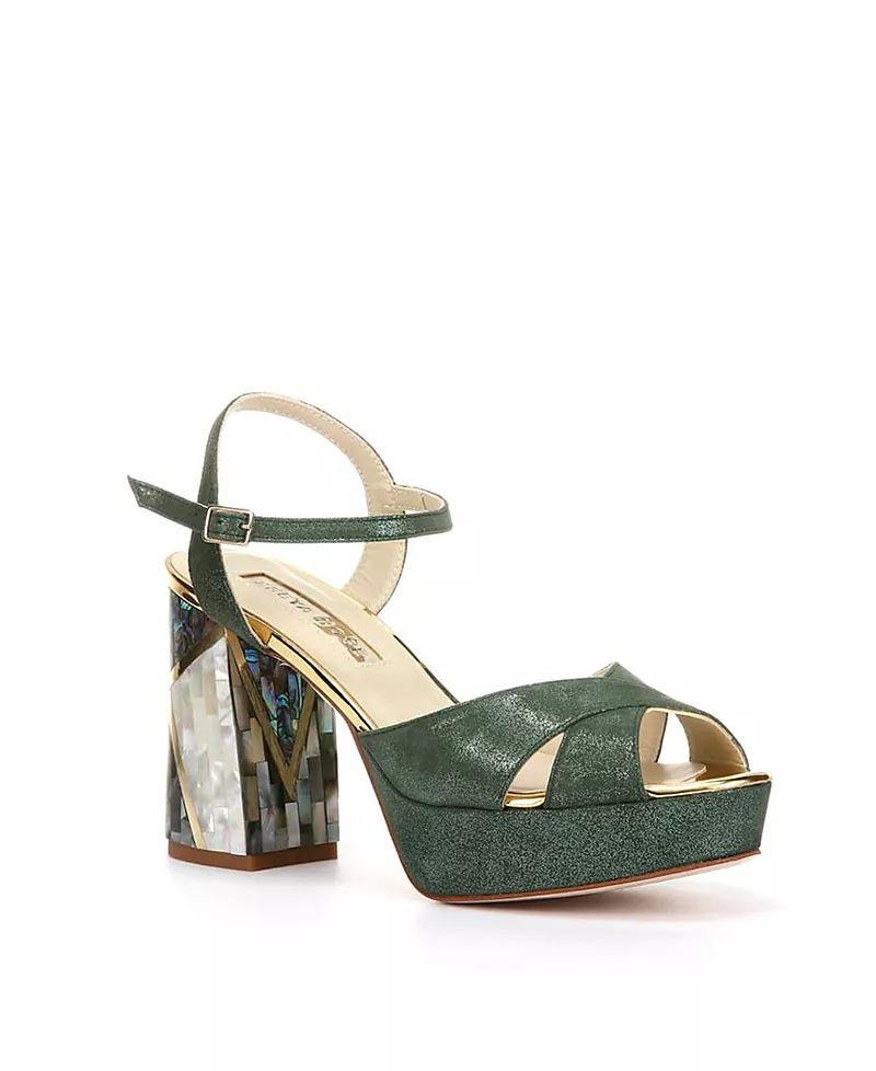 Freya Rose Women's Zahra Verde Ankle Strap Pearl Heel Sandal