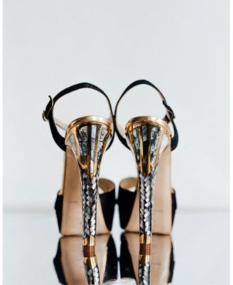  Women's Cleopatra Noir Ankle Strap Pearl Heel Sandal