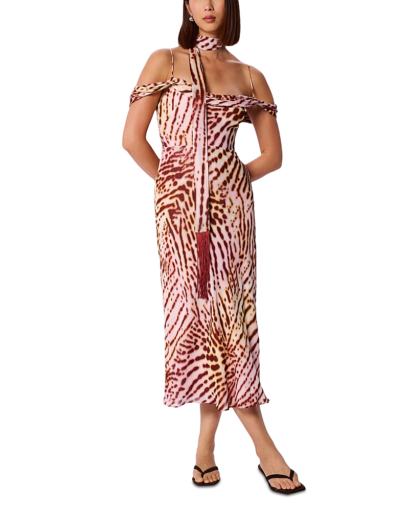 Whistles Orchid Print Scarf Midi Dress