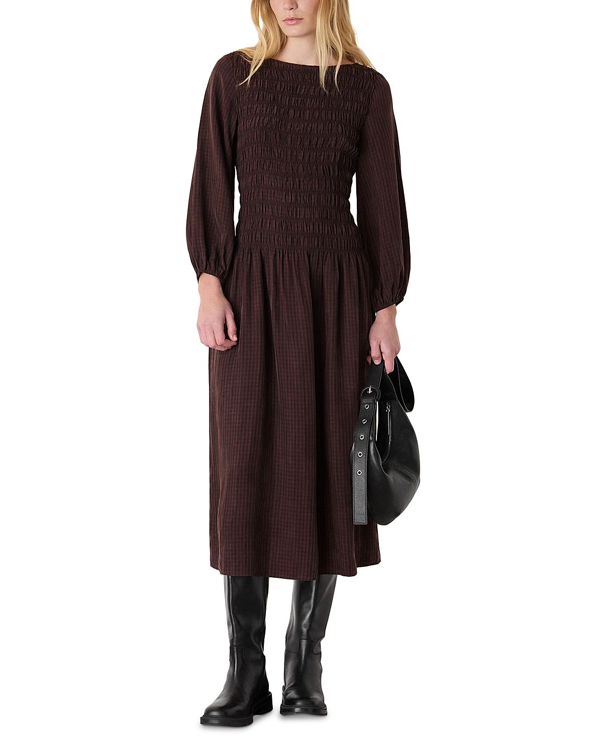 Whistles Checked Shirred Dress