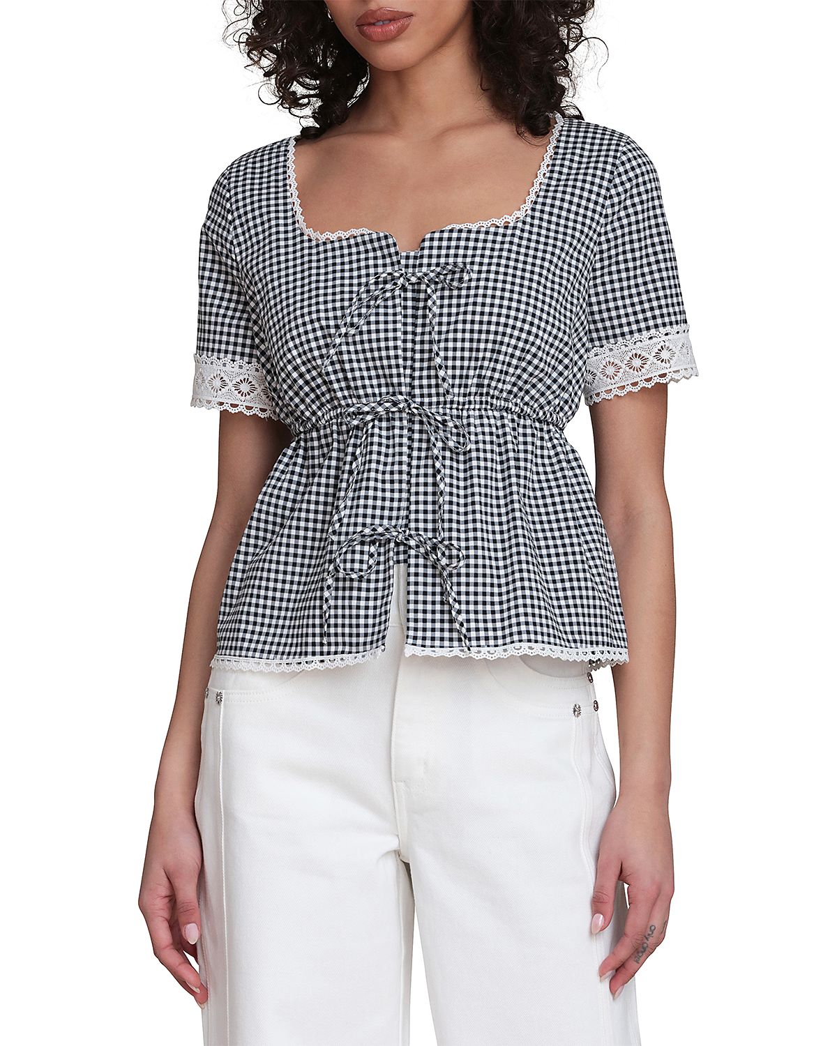 Bagatelle Square Neck Tie Front Top