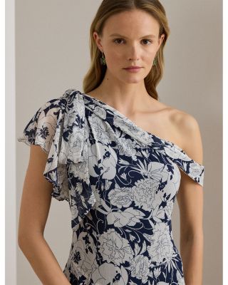 Floral Georgette One-Shoulder Gown