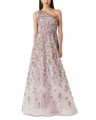 Floral Embroidered One Shoulder Gown