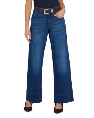 Petites Teresa High Rise Wide Leg Double Button Jeans in Deep Wave
