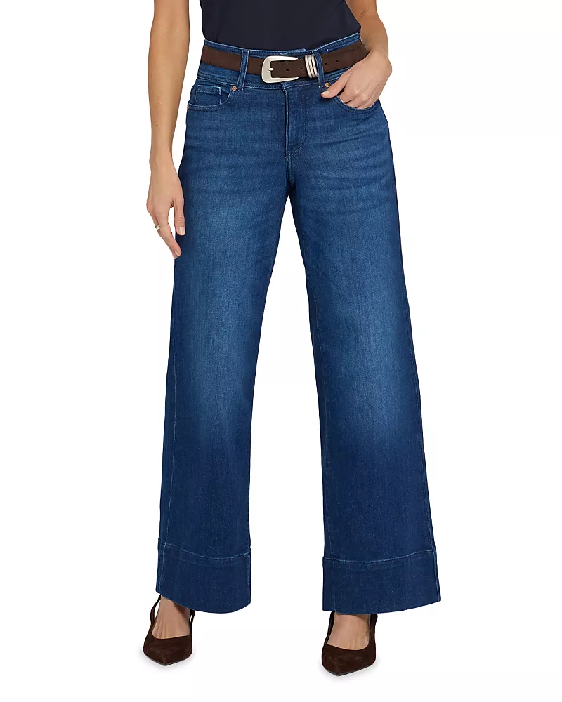 Nydj Petites Teresa High Rise Wide Leg Double Button Jeans in Deep Wave