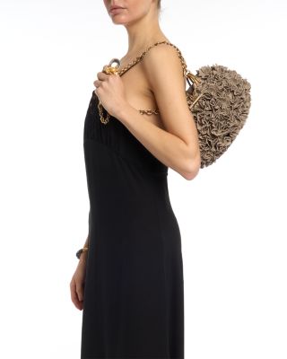 Pliss&eacute; Leather Chain Shoulder Bag with Flowers