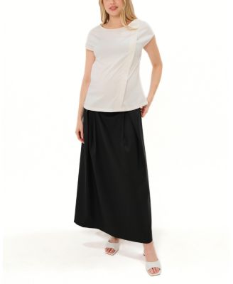 Women's Over-Under Bump Pleated Tencel Maternity Maxi Skirt
