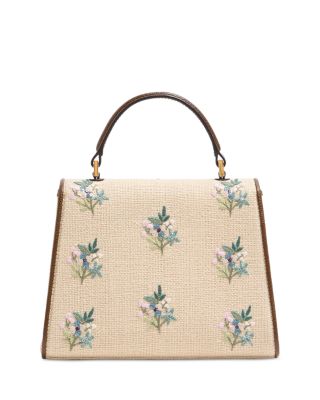 Small VLogo Floral Embroidered Linen Handbag