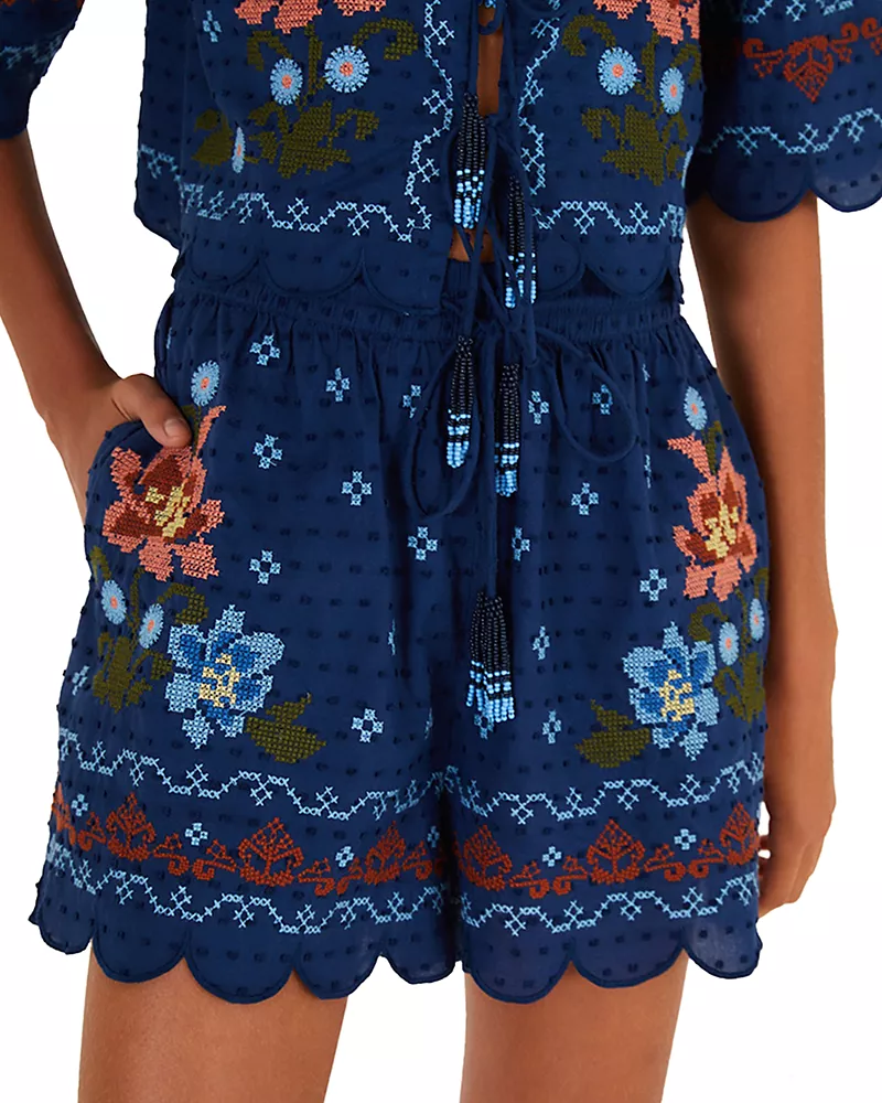 Farm Rio Stitched Garden Shorts Swim Cover-Up