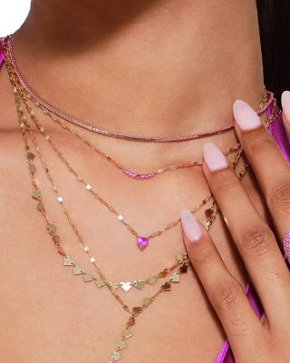 14K Yellow Gold Pink Sapphire Heart Solitaire Pendant Necklace, 16"