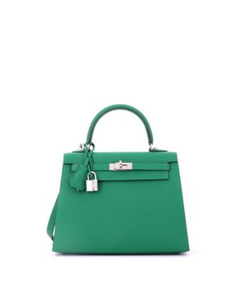 Kelly 25 Handbag Green Epsom with Palladium Hardware