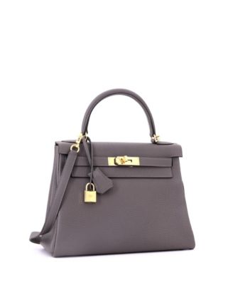 Kelly 28 Handbag Grey Togo with Gold Hardware