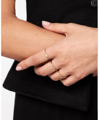 Solid Yellow Gold Mini Lab-Grown Diamond Flower Ring