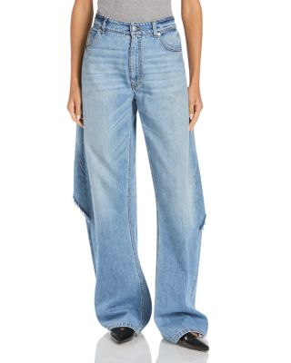 Mid Waist Relaxed Curve Deconstructed Jeans in Mid Blue