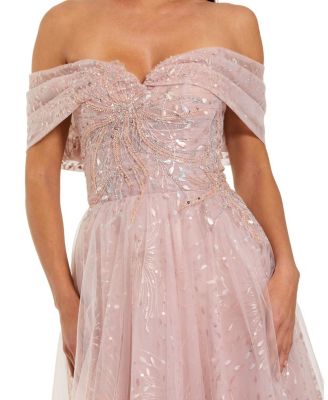  Embroidered Tulle Off The Shoulder Ballgown