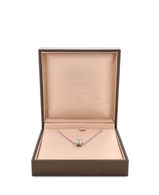  Mini B.Zero1 Pendant Necklace 18K White Gold with Pave Diamonds, 18.5"