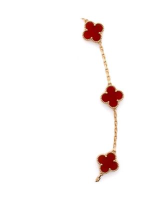  Vintage Alhambra 10 Motifs Necklace 18K Gold and Carnelian, 17"