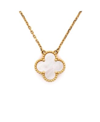  Vintage Alhambra Pendant Necklace 18K Gold and Mother of Pearl, 16.25"