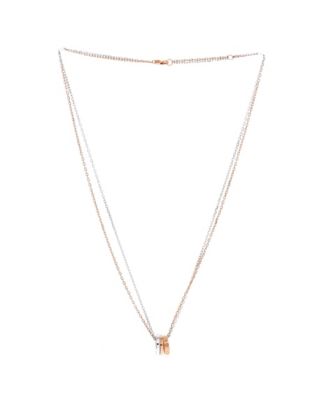  Love 3 Ring Pendant Necklace 18K Rose Gold and 18K White Gold with 6 Diamonds, 16"