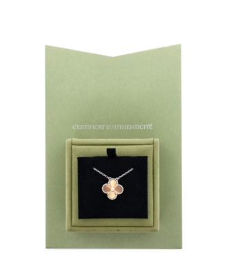  Vintage Alhambra Pendant Necklace 18K White Gold and Guilloche 18K Rose Gold with Diamond, 16.25"