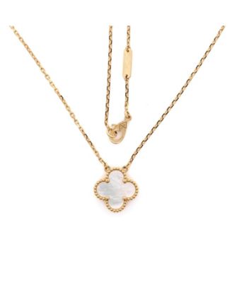  Vintage Alhambra Pendant Necklace 18K Gold and Mother of Pearl, 16.5"