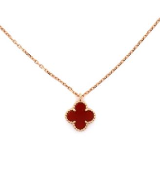  Sweet Alhambra Pendant Necklace 18K Rose Gold and Carnelian, 17.75"