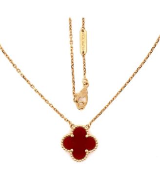  Vintage Alhambra Pendant Necklace 18K Gold and Carnelian, 16.25"
