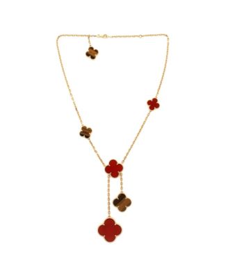  Magic Alhambra 6 Motifs Necklace 18K Gold with Carnelian and Tigers's Eye, 16.5"