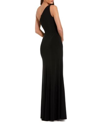  Jersey One Shoulder Gown with Rhinestone Flower