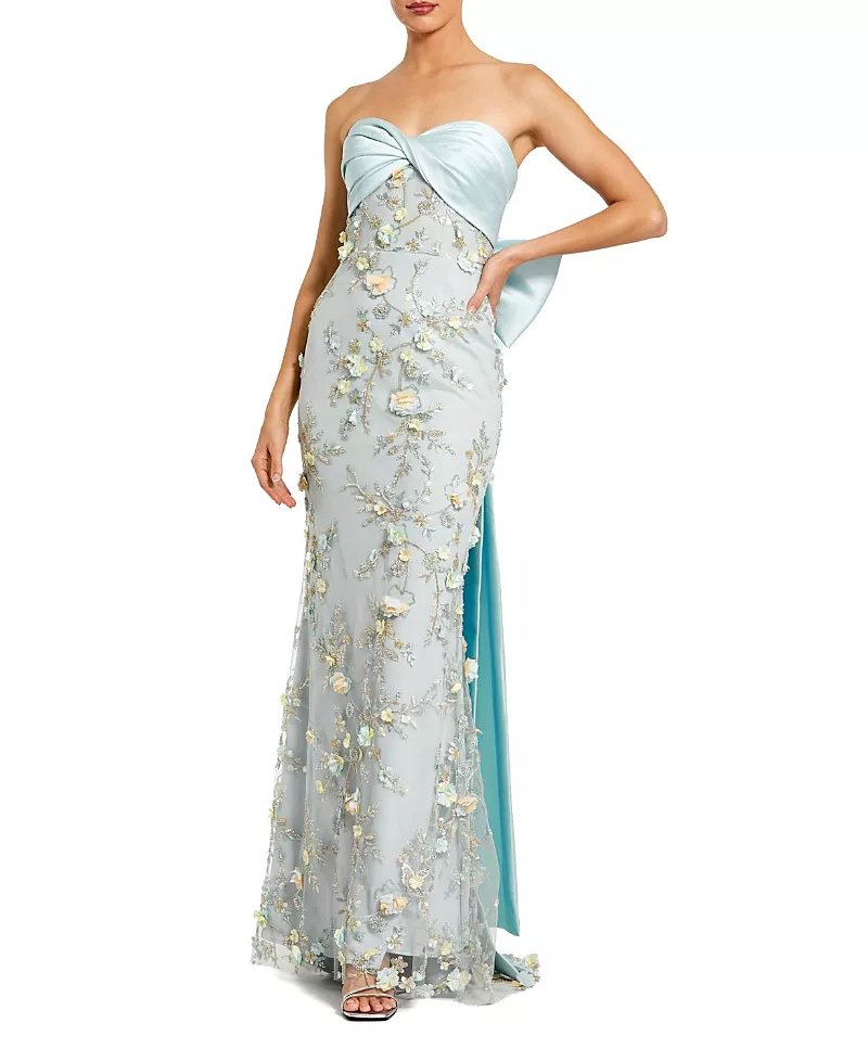 Mac Duggal Strapless Sweetheart Embellished Gown with Bow