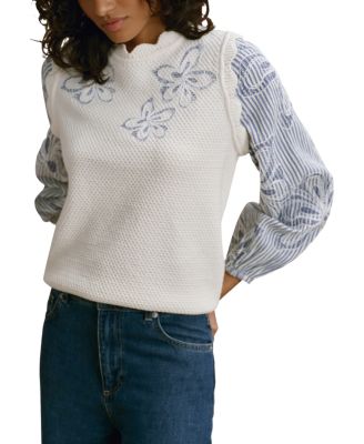  Women's Cotton Blend Striped Layered  Sweater