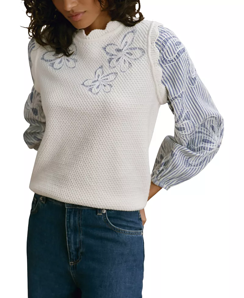 Mint Velvet Women's Cotton Blend Striped Layered Sweater