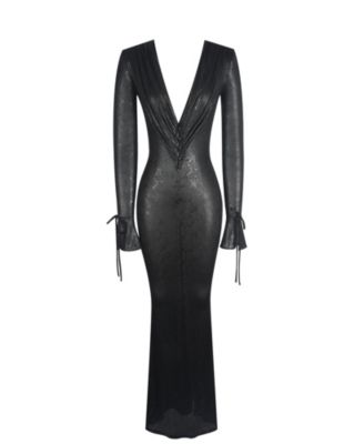 Ilysia V-Neck Plunge Snakeskin Mermaid Hem Maxi Dress