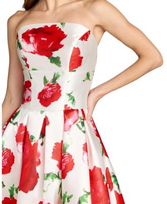 Strapless Floral Printed A Line Midi Dress