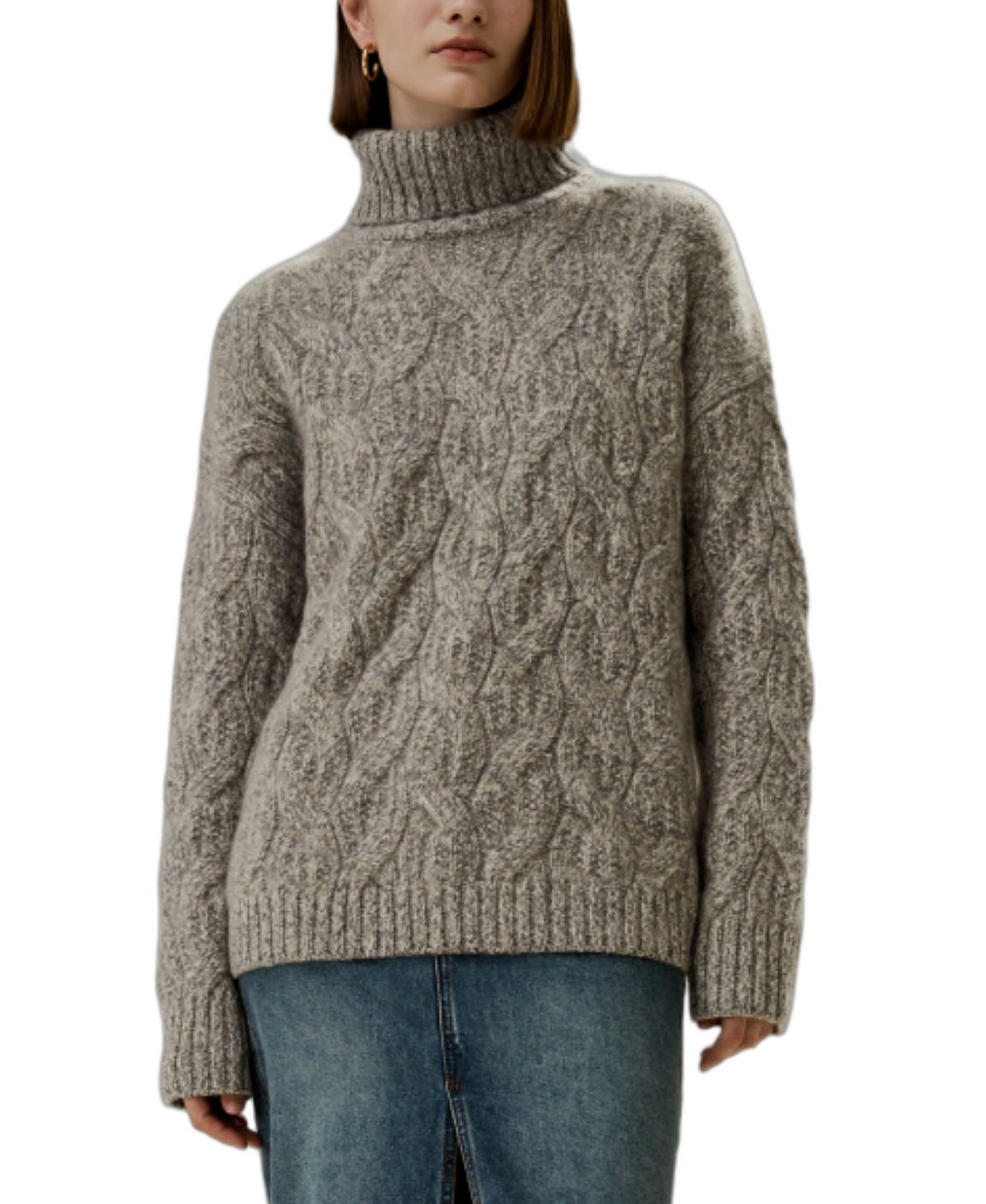 Lilysilk Cable-Knit Cashmere Turtleneck Sweater