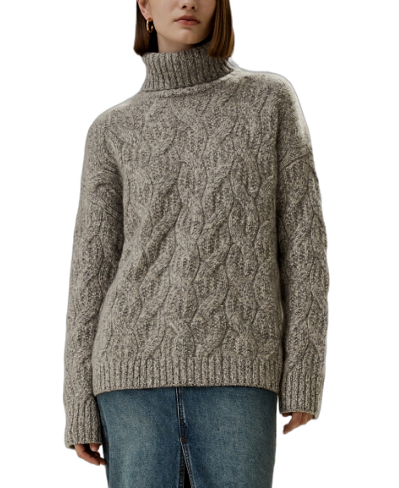 Lilysilk Cable-Knit Cashmere Turtleneck Sweater