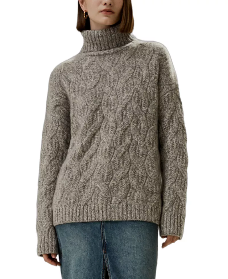 Lilysilk Cable-Knit Cashmere Turtleneck Sweater
