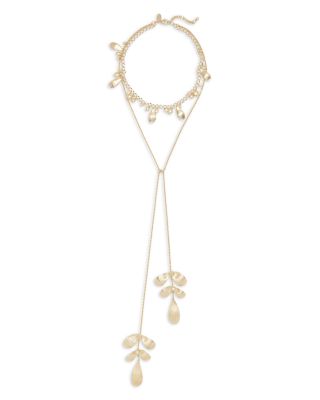 Anya Crystal & Imitation Pearl Flower Layered Lariat Necklace, 18.5"