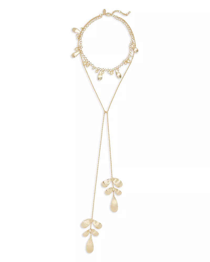 Ramy Brook Anya Crystal & Imitation Pearl Flower Layered Lariat Necklace, 18.5