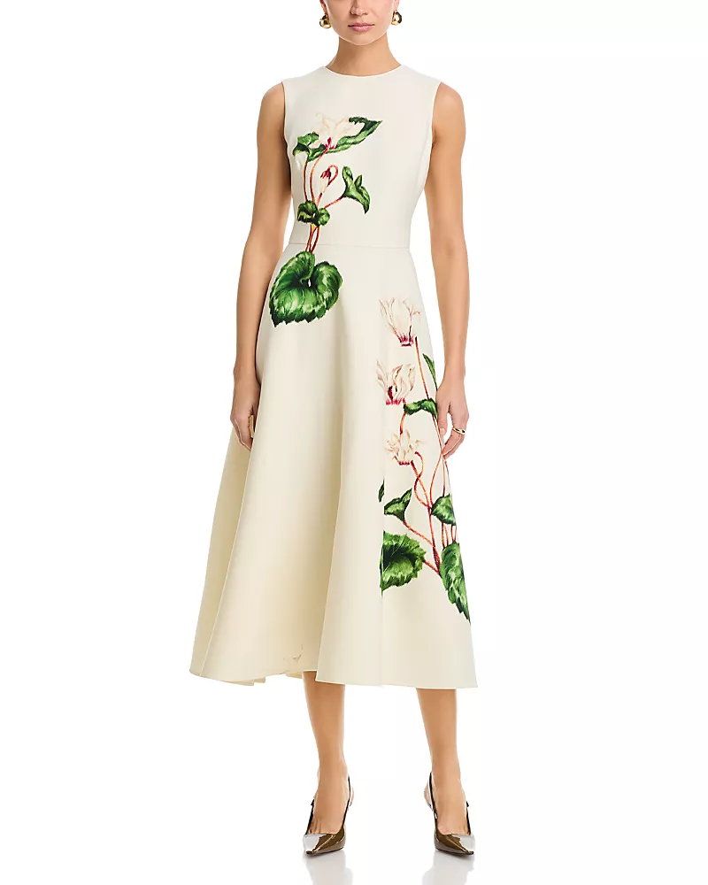 Oscar de la Renta Sleeveless Chine Cyclamen Day Dress