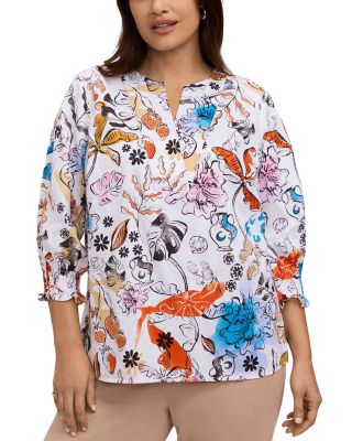 Alicia 3/4 Sleeve Tropical Watercolor Shirt